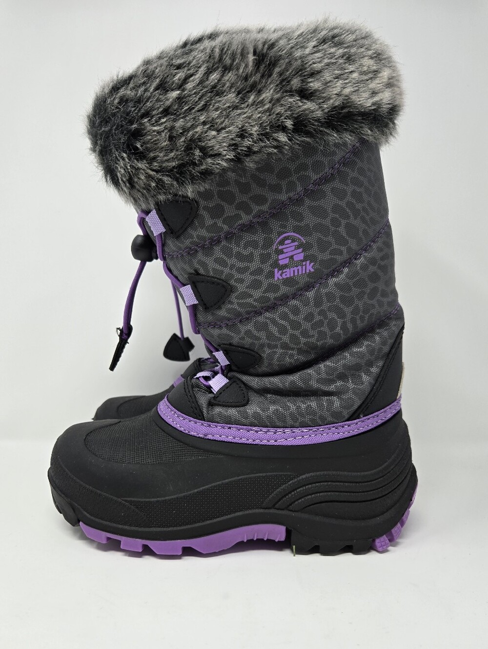 Kamik Girls' Winter Snow Boots - Gray with Purple Trim - Size Girl's Youth 13